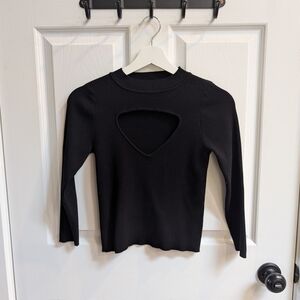 Zara Black Ribbed Long Sleeve Top with Cut-Out